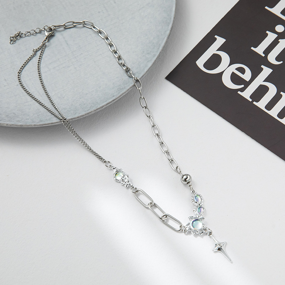 Fashion Star Alloy Titanium Steel Beaded Inlay Artificial Crystal Sweater Chain 1 Piece