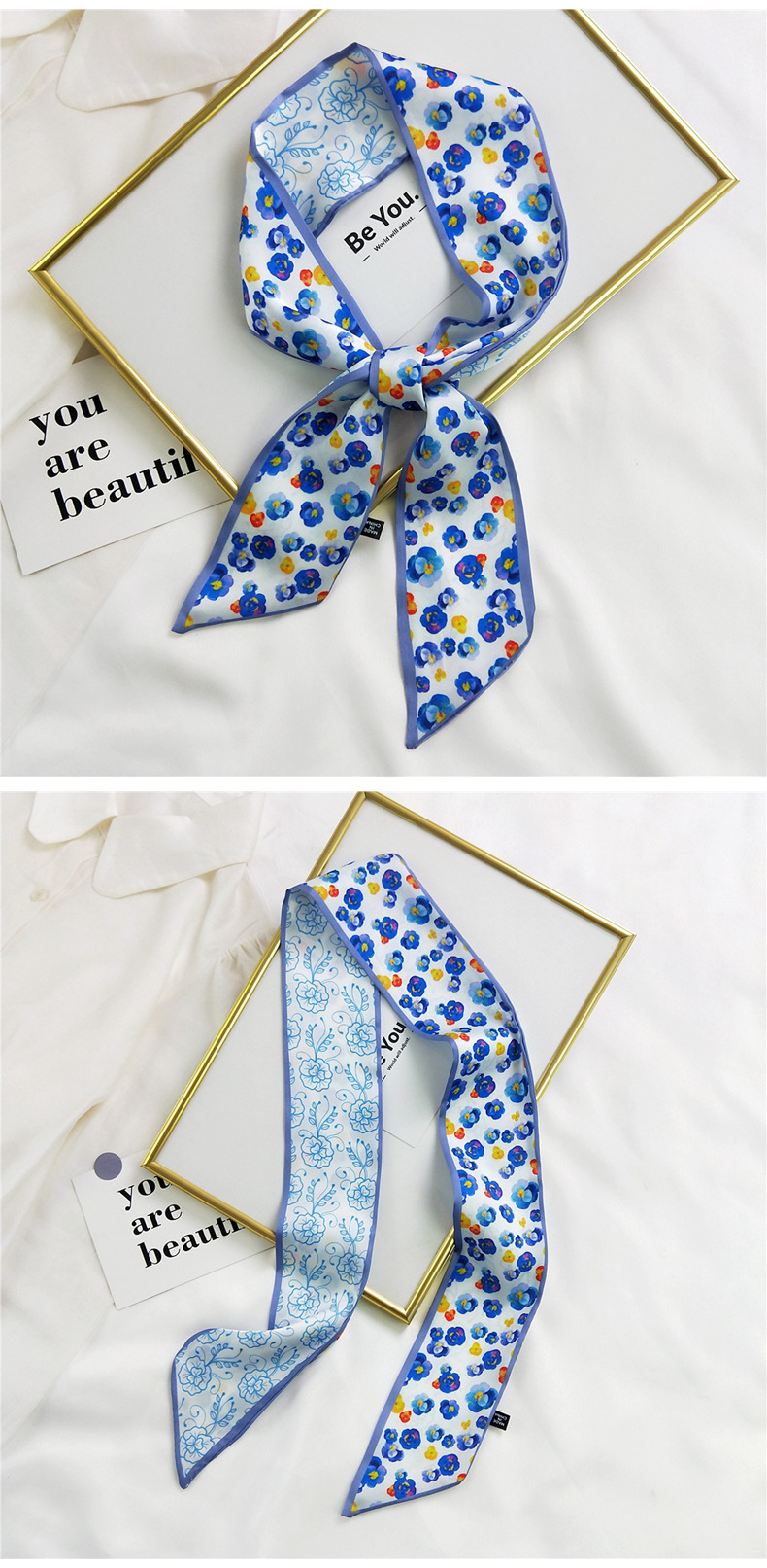 20g Weight Silk Scarf Classification Travel Occasion Unisex Gender Sweet Style Khaki, Multicolor, Dark Blue, White, Red, Green, Blue, Yellow, Black Color Fashion Silk Scarf Hair Tie 25