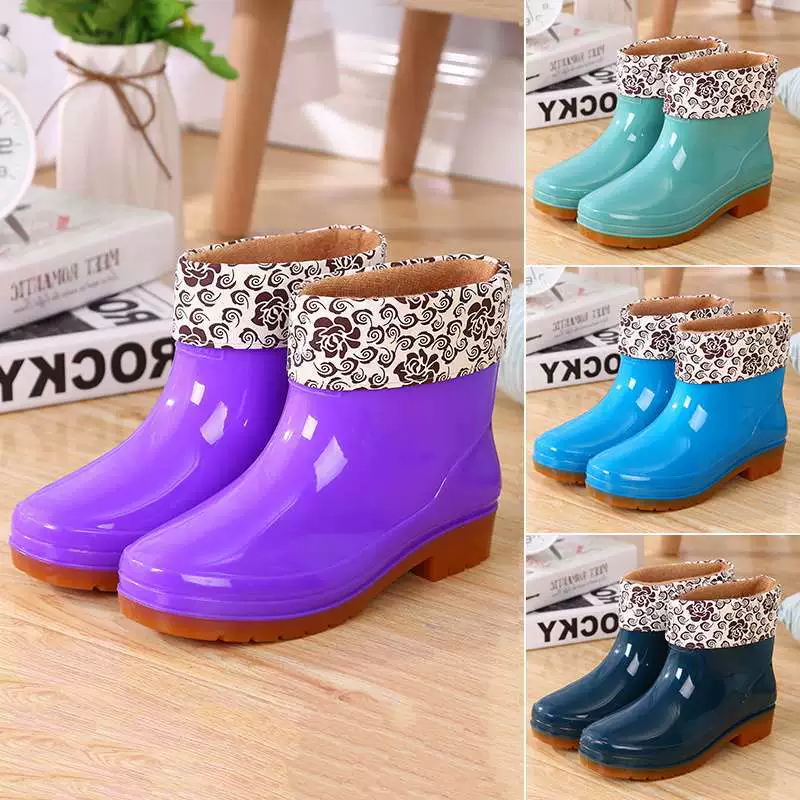 Непромокаемые сапоги на флисовой подкладке, водонепроницаемая обувь для женщин, резиновые сапоги для мытья автомобиля с короткой трубкой, туфли без шнуровки для взрослых, нескользящие для стирки одежды зимой.