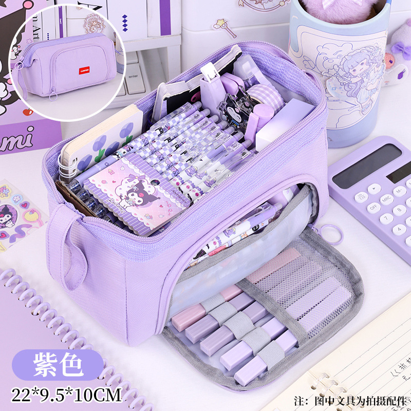 Bolsa de lápiz de ventana transfronteriza tipo barco de gran capacidad caja de papelería portátil de lona de doble capa simple caja de lápiz para estudiantes de primaria y secundaria