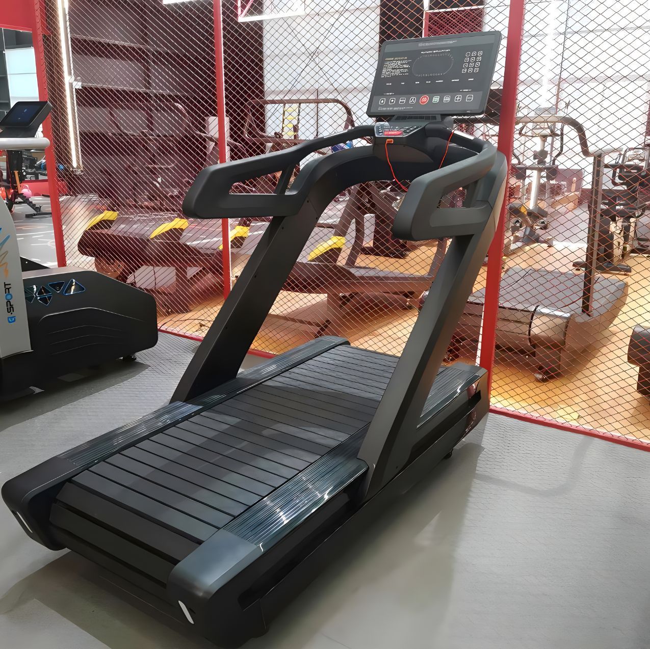 Caminadora curva comercial para gimnasio, equipo de ejercicio mecánico sin motor tipo pista para interiores, silencioso y aeróbico.