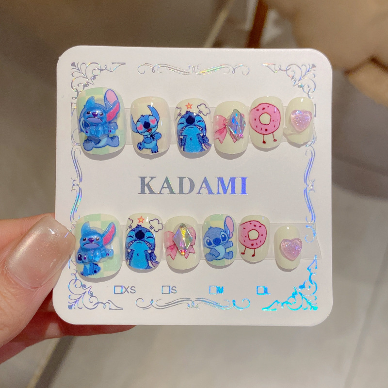 萌趣可爱卡通儿童穿戴甲成品简约甜酷风可拆卸美甲指甲贴片假指甲|undefined