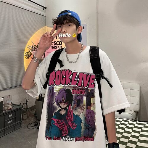 Pure Cotton New Wine Red T-Shirt for Men, American Style Trend Brand Retro Heavyweight Short-Sleeve Summer National Trend Casual Loose Half-Sleeve