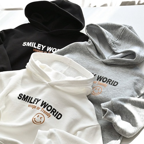 Children's hooded sweatshirt with printed letters for boys and girls, pure cotton, bottoming shirt, sports top, spring and autumn, children's clothing