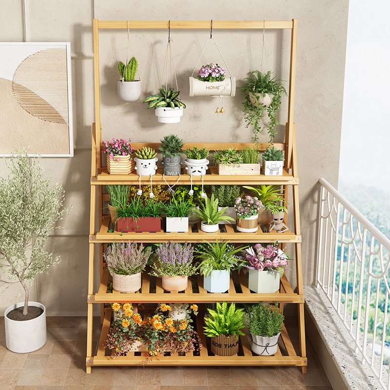 ベランダの花棚室内の多層リビングルームの家庭用物置棚の多肉の緑の花鉢棚の折り畳みの植木鉢棚が着地します。|undefined