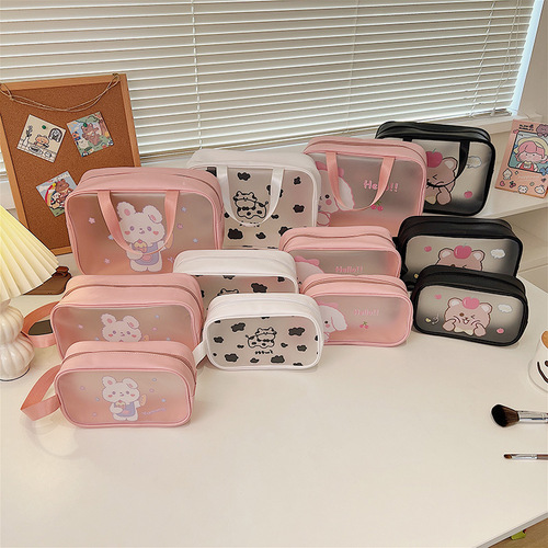 New Korean-style cartoon PVC lady makeup bag and travel kit, cute large capacity, high-quality PU storage bag for wholesale