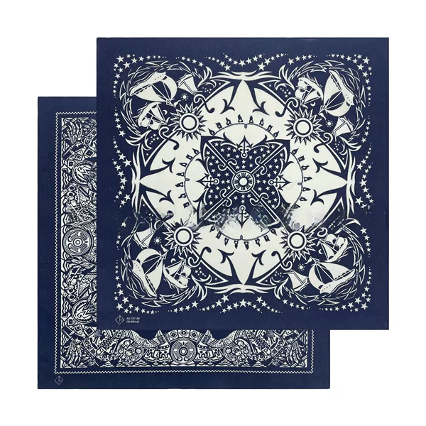 Pure cotton vintage printed navy blue square scarf 55x55CM outdoor riding hip hop Hip Hop Hip Hop scarf navigation square scarf