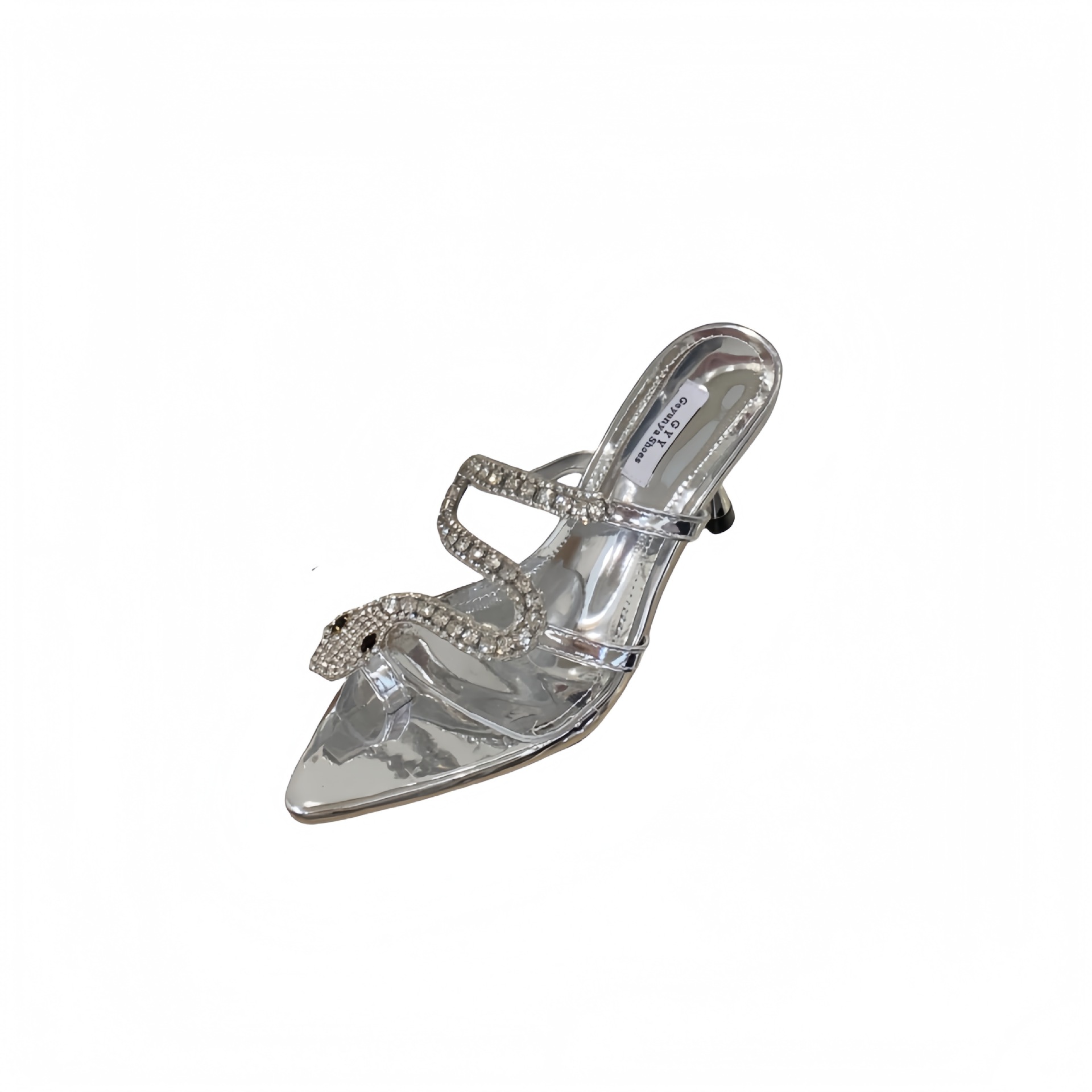 French Pointed Silver Snake Rhinestone High-heeled Shoes Open-toe Fine High-heeled Women's Sandals_voghion.com