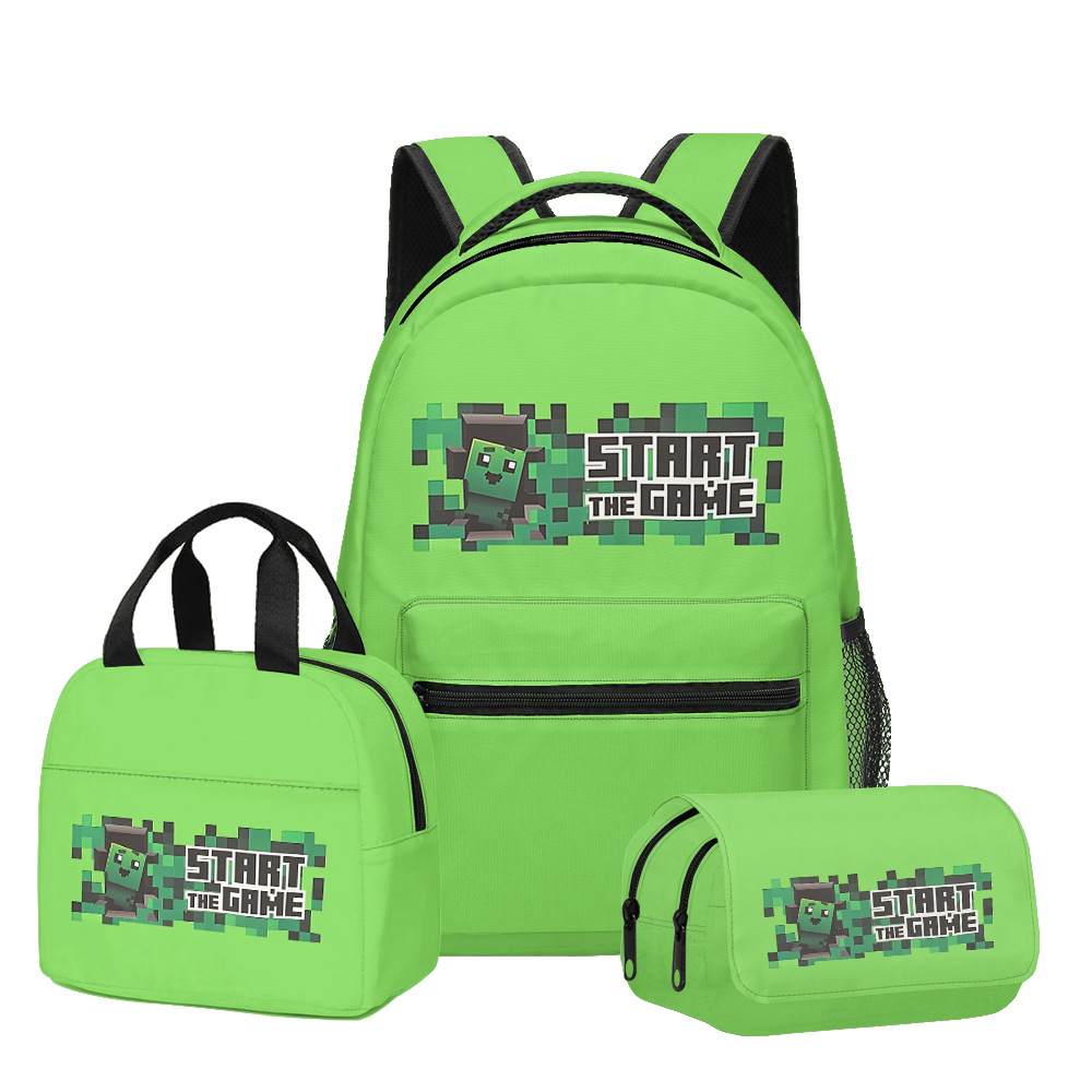 Nuevo producto 3D My World Minecraft mochila de estudiantes de primaria y secundaria bolsa de almuerzo bolsa de bolígrafo doble tres piezas set