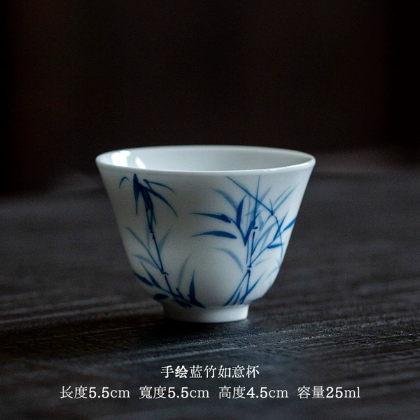 Hand-painted blue bamboo Ruyi Cup