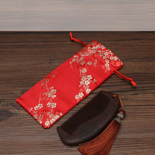 Lace satin hair comb bag tableware cloth bag sandalwood buffalo horn comb storage packaging gift drawstring closure small cloth bag