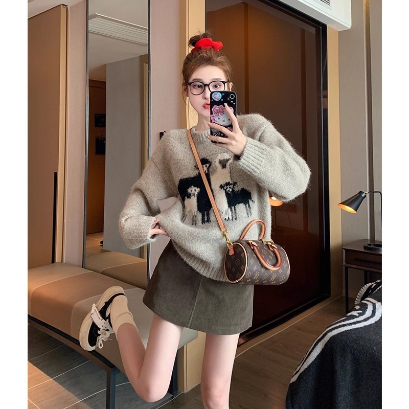 灰色套头毛衣女2025新款秋冬加厚洋气减龄百搭美拉德针织内搭上衣|undefined