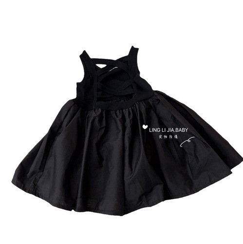 Ningli Girls Summer New Hollow Slim-fitting Tank Top Children's Solid Color Fashionable Sleeveless Dress Trendy