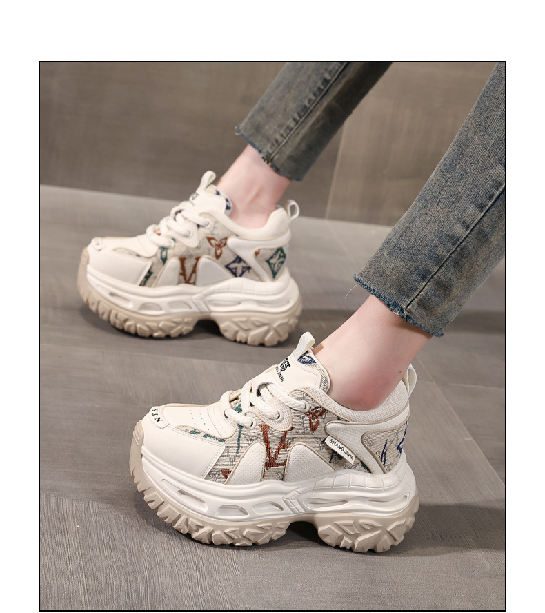 Giày sneaker nữ đế dày tăng chiều cao phong cách daddy — Trà sữa màu chi tiết 15