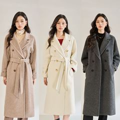 25秋冬新气质高级感长毛苏丽羊毛系带毛呢外套中长款大衣女22673