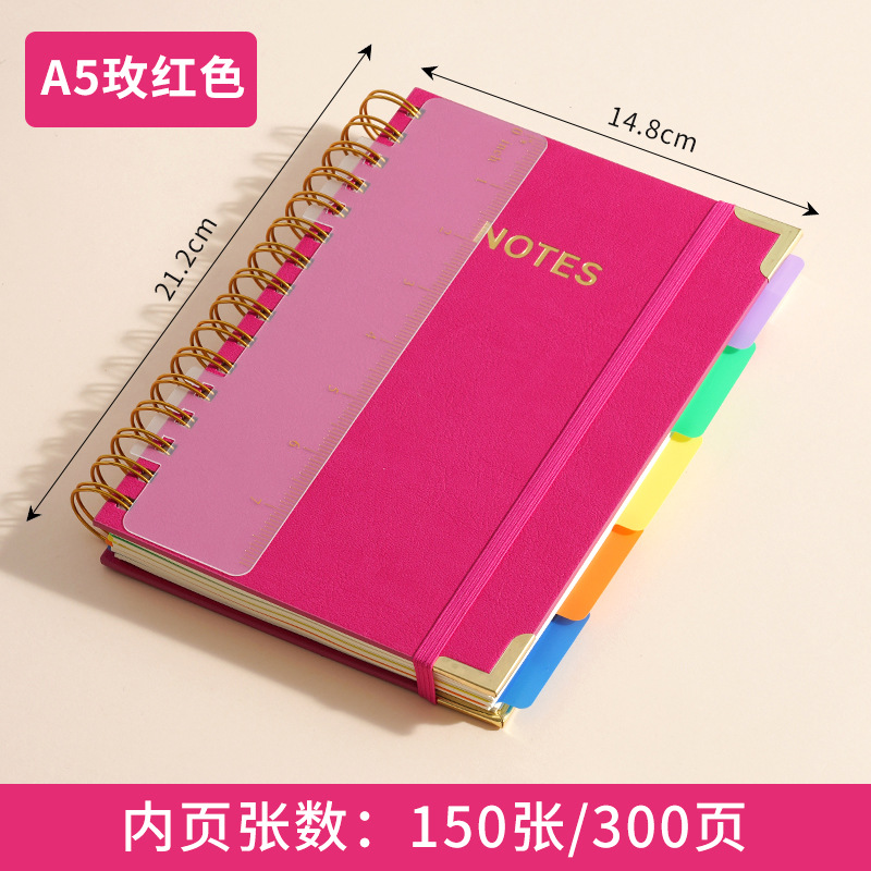 Transfronterizo PU cuero cuaderno A5 bobina con partición de página de oficina de negocios bobina espiral image 11