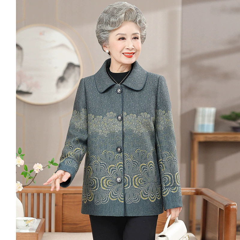 Мама пальто весна и осень новая средняя и пожилая бабушка весенний лацканный топ свободная старушка весенняя одежда