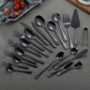 1010 Series Black Stainless Steel Knife and Fork Spoon Western-style Tableware Titanium Plated Black Steak Knife and Fork Common Spoon Fork Sugar Holder