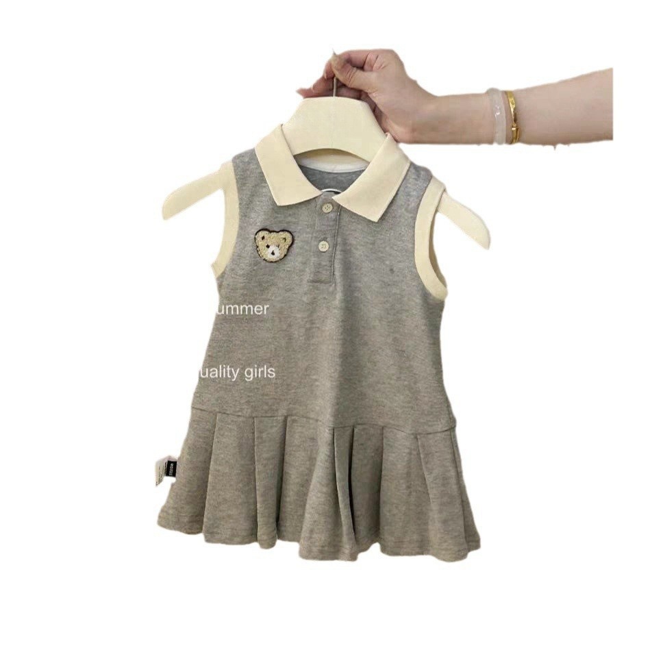 Xianning siete niñas verano nuevo estilo gris oso estilo universitario falda bebé estilo occidental falda de polo vestido de chaleco