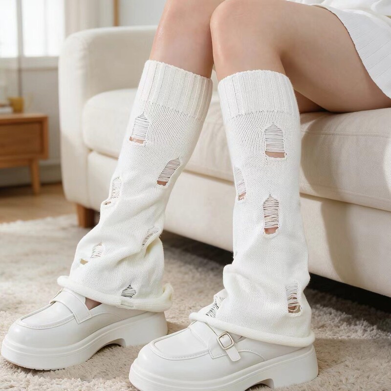 Cute bell-bottom Lolita leg warmers, Japanese style spring/summer knitted bow socks, JK ripped white soft girl socks Cute bell-bottom Lolita leg warmers, Japanese style spring/summer knitted bow socks, JK ripped white soft girl socks