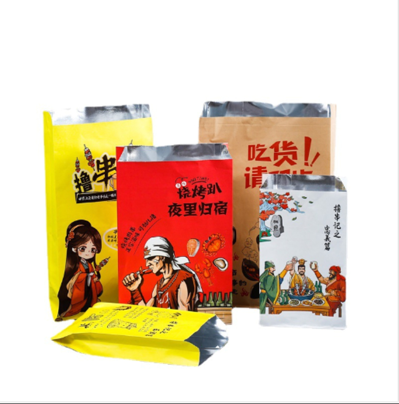 Bolsa de embalaje de barbacoa aislante bolsa de papel de estaño personalizada kebabs para llevar un solo uso chapa frita chapa de chapa