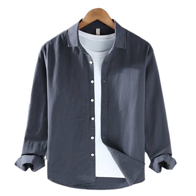 Camicia casual uomo maniche lunghe in cotone stile minimale_voghion.com