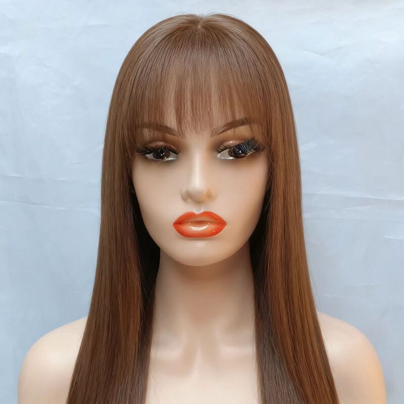 Japanese Silk 13*4 Front Lace Wig for Women, Long Hair, Internet Celebrity Style Bangs, Realistic Hair, Medium-Length Full Wig