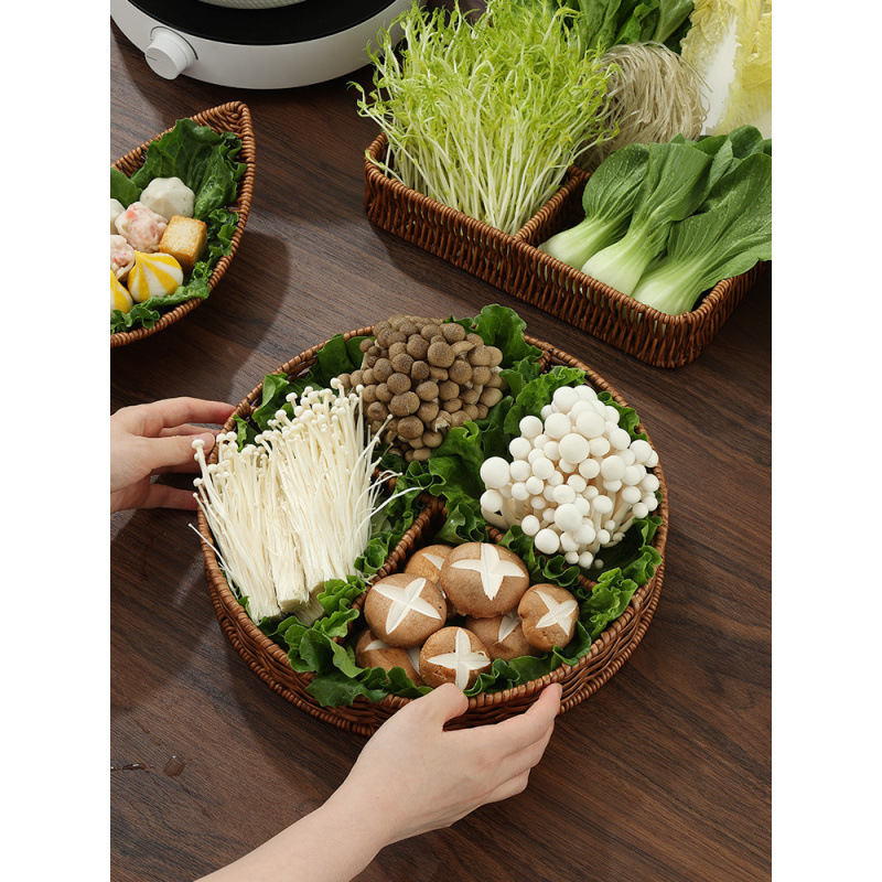 仿藤编织篮火锅店蔬菜分格拼盘烤肉配菜盘商用食材篮装菜特色餐具|undefined