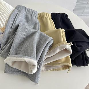 fleece-lined Two-Wear Casual Pants Women's Autumn and Winter Loose Slimming Straight-Leg Pants Stitching Harlan Pants Thickened Warm Leg-Bundled Pants