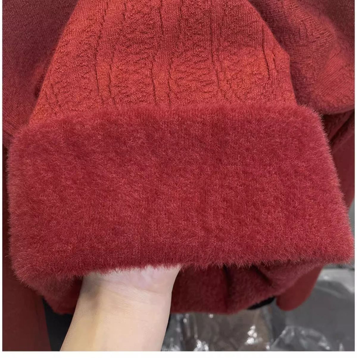 Damen-Fleece-gefütterter Strickpullover – Halbhoher Rollkragen, dickes Winter-Thermooberteil (Weiß, Schwarz, Beige, Khaki, Grau, Rot, Camel, Braun)_voghion.com