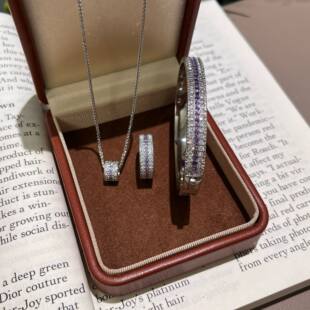 Xiaohongshu's same style flashing crape myrtle necklace ring bracelet heavy industry retro high-end light luxury three row full diamond set