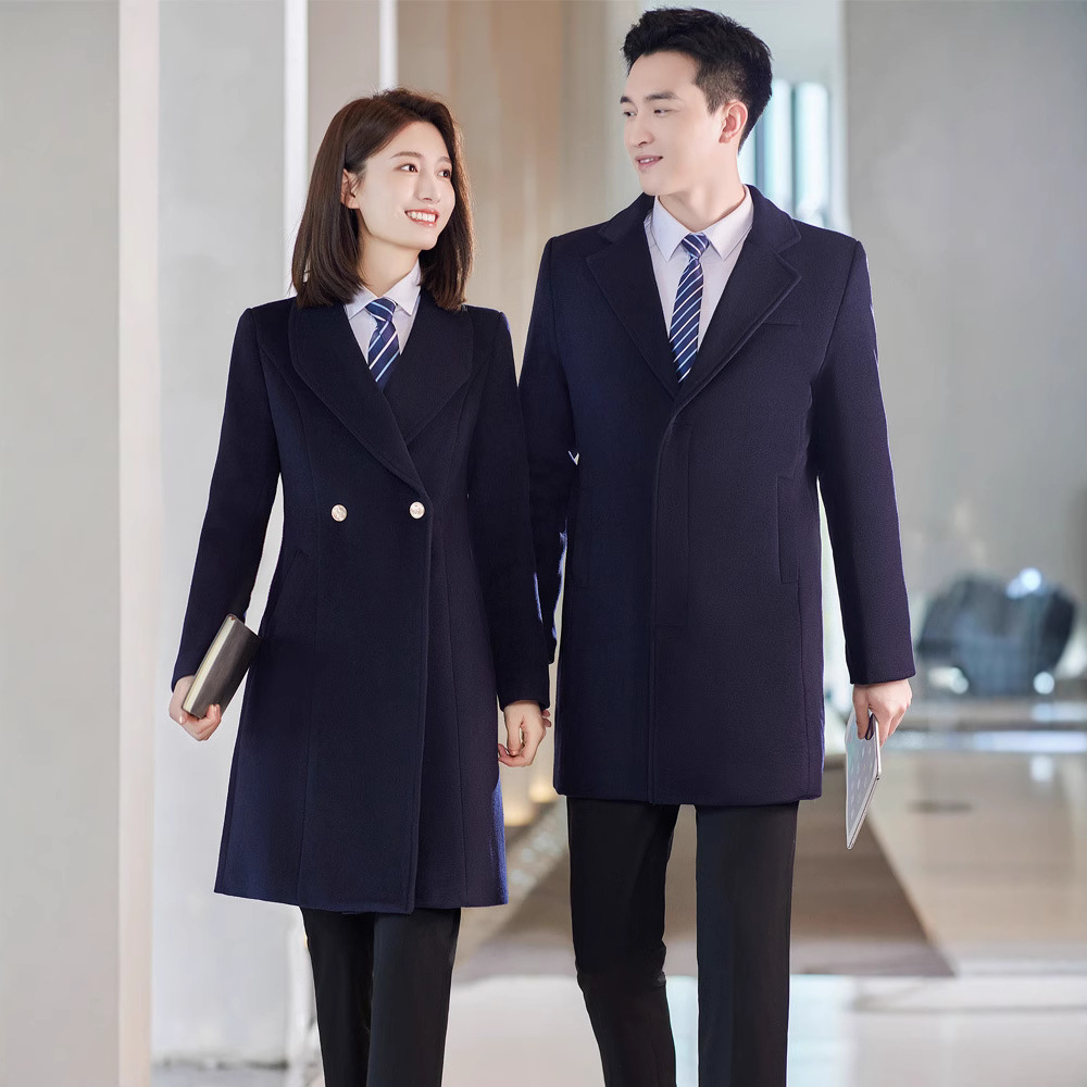 비즈니스 착용 모직 코트 여성 중 및 롱 누빔안감 영업 부서 작업 의류 블랙 툴링 모직 코트 겨울