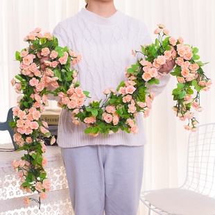 Rose Artificial Flower Rattan Hanging Basket Swing Arch Decoration Artificial Flower Air Conditioning Pipe Cover Ugly Decoration Plastic Flower Vine