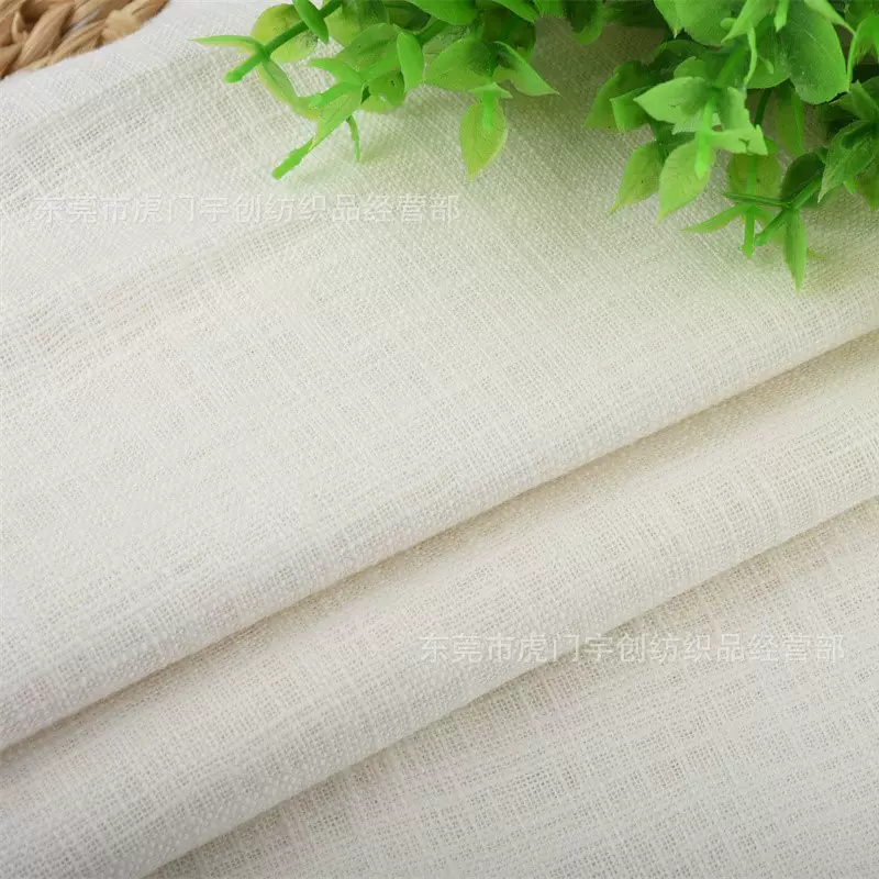 米白色棉麻竹节布 亚麻棉 十字纹麻布 时尚服装玩具工艺品面料