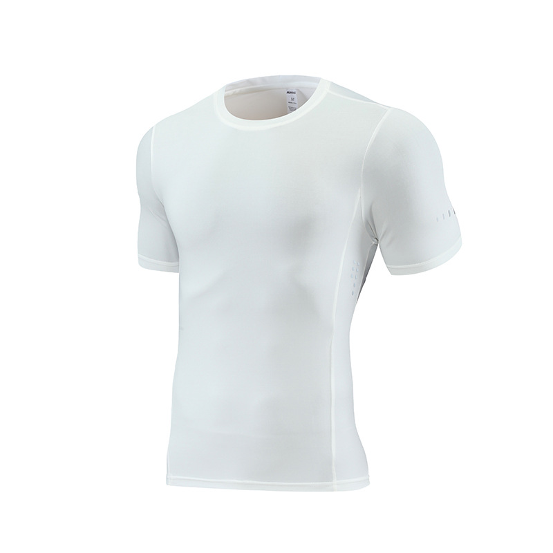 Verano de los hombres deportes fitness entrenamiento muscular ropa de secado rápido cuello redondo apretado grupo ropa manga corta imprimible logotipo de la empresa
