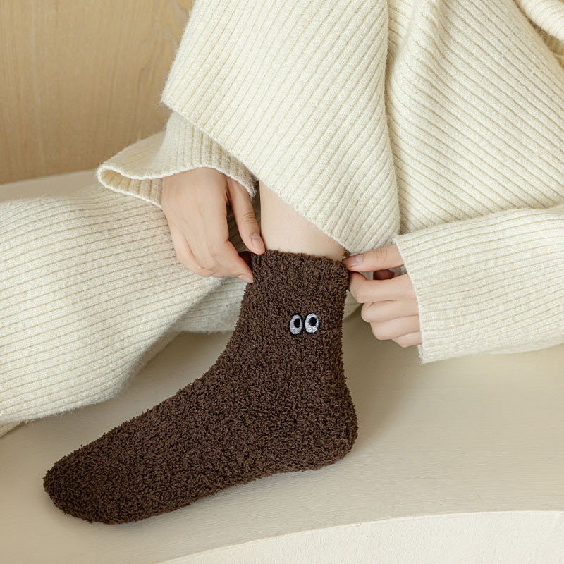 100g Weight Socks Classification Socks Lingerie Type coral fleece Fabric Type A Pair Quantity Home, Sleeping Occasion Eye, Solid Color Pattern Winter Season Women's Gender Cute Style Women's Cute Eye Solid Color Coral Fleece Crew Socks A Pair 16