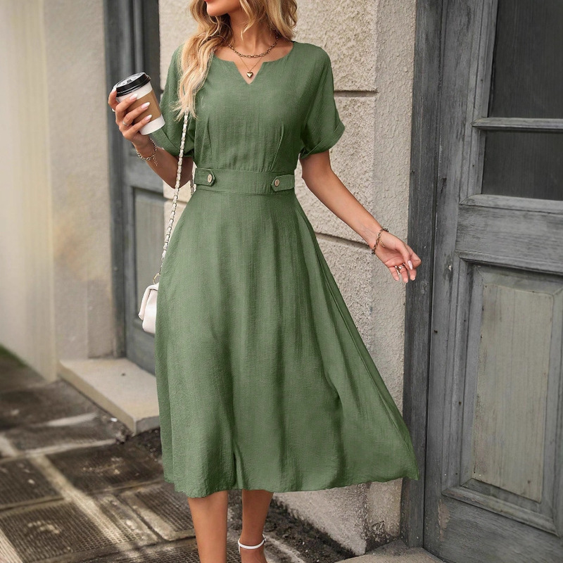 Papaya Milk Summer New Cotton and Linen Dress Mid-Length Short-Sleeved Casual Linen Long Skirt Slimming Skirt Papaya Milk Summer New Cotton and Linen Dress Mid-Length Short-Sleeved Casual Linen Long Skirt Slimming Skirt