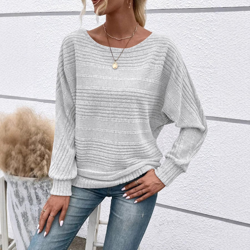 European and American autumn and winter new style comfortable casual solid color long-sleeved large round neck sweater pullover T-shirt European and American new style