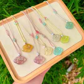 高冰马料天然玛瑙玉髓如意锁挂件宝石男女款祥云锁玉石吊坠项链