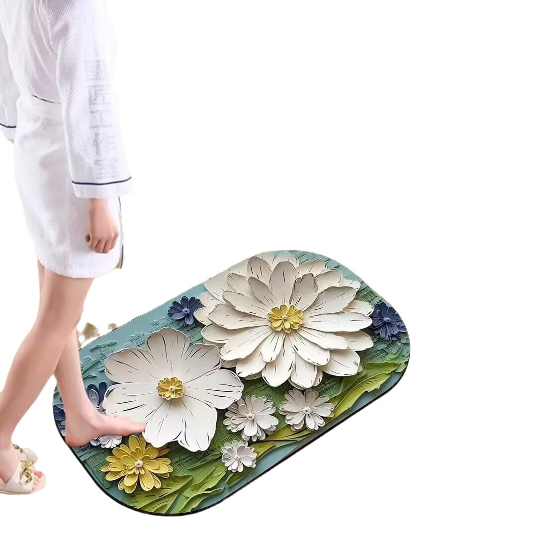 Alfombrilla de baño de tierra de diatomeas impresa en 3D sin necesidad de gafas, absorbente de agua, de secado rápido, antibacteriana y antimoho.