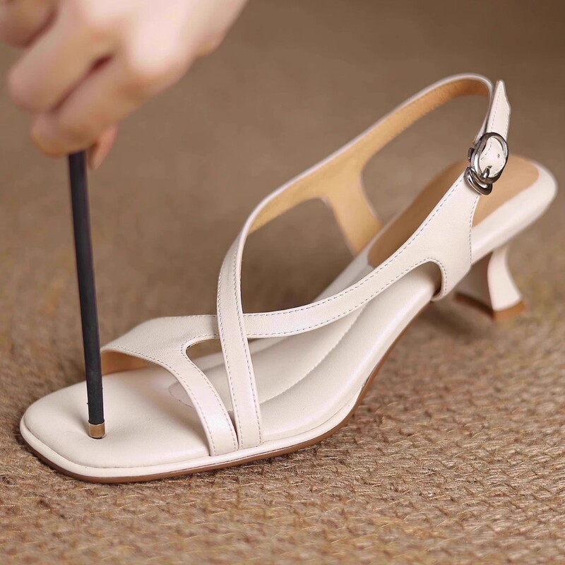 Soft Leather Version ~ French Stiletto Heels That Are Not Tiring for Your Feet. 2023 New Summer Style Soft-Soled Sandals for Women to Wear Outside