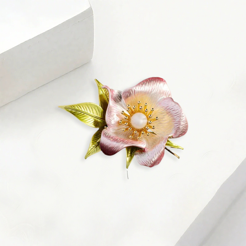 Camellia Brooch Enamel Flower Pin For Women Elegant Suit Accessory_voghion.com