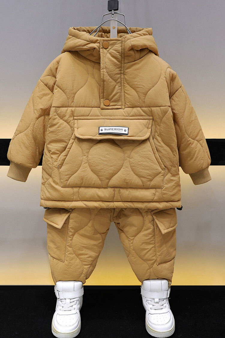 Jungen Clip 2024 Neue Kinder Einfarbig Verdickt Zwei Stück Set Baby Winter Baumwolle Mantel Mode_voghion.com
