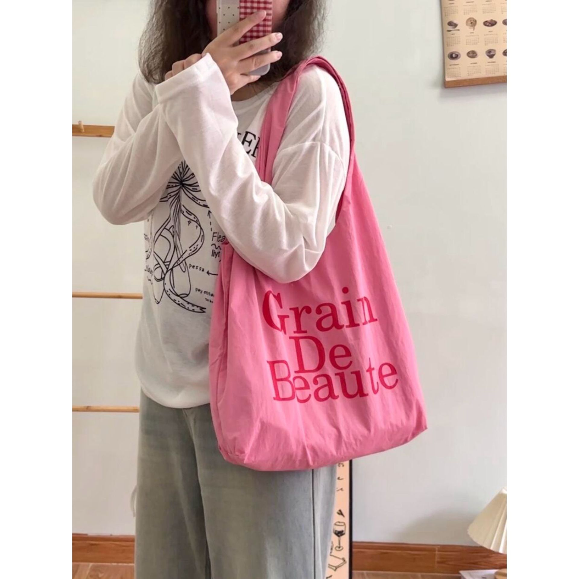 Korean Style Lazy Letter Canvas Bag For Women 2026 New Large Capacity Niche Fashion Commuter Shoulder Tote Bag - Thumbnail 5