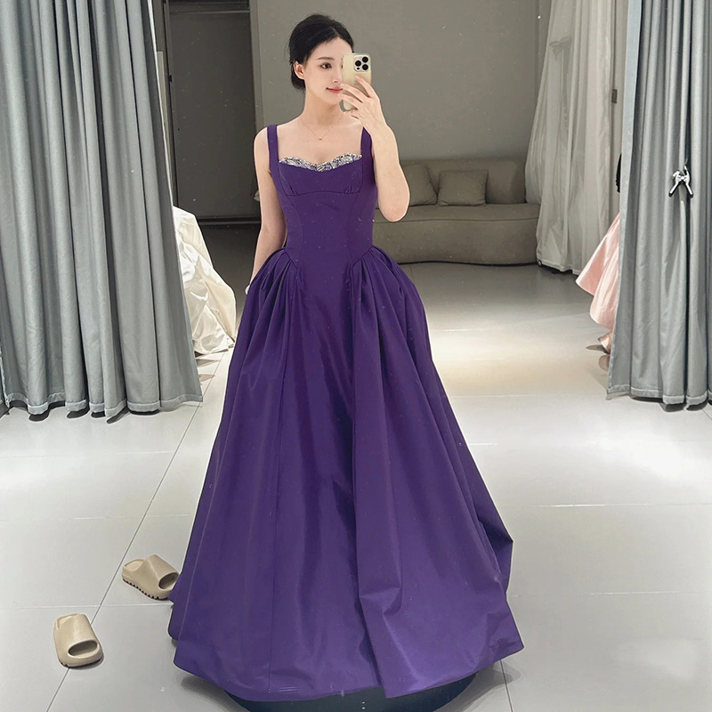 Purple Spaghetti Strap Evening Dress 2026 New Style Studio Theme Shooting Host Princess Dress Long Elegant Performance Dress