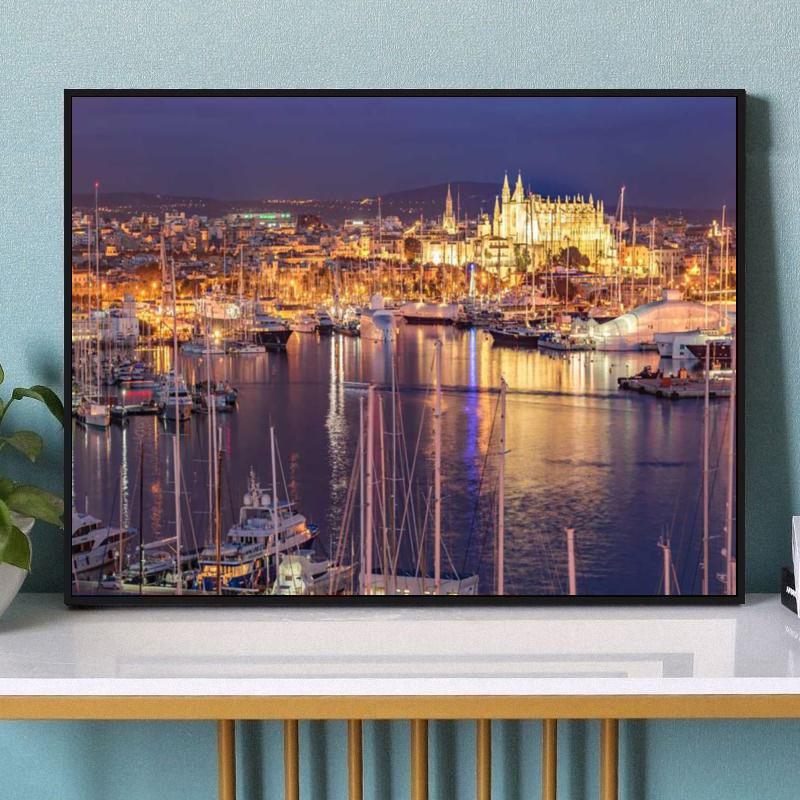 DIY pintura al óleo digital Comercio exterior Amazon ciudad neón Puerto paisaje transfronterizo entrega de una sola pieza al por mayor estación independiente