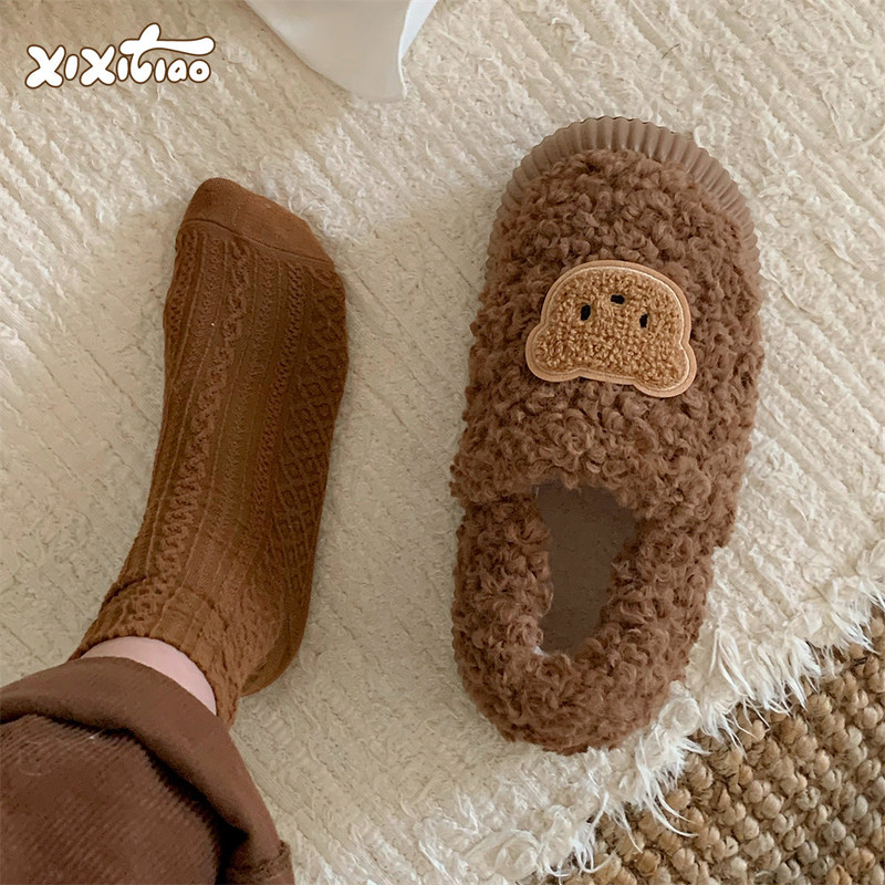 Thin Strip Women's Winter Korean Bread Shoes Soft Cute Bear Warm Cute Lazy Outdoor Wear Lamb Wool Cotton Slippers Thin Strip Women's Winter Korean Bread Shoes Soft Cute Bear Warm Cute Lazy Outdoor Wear Lamb Wool Cotton Slippers