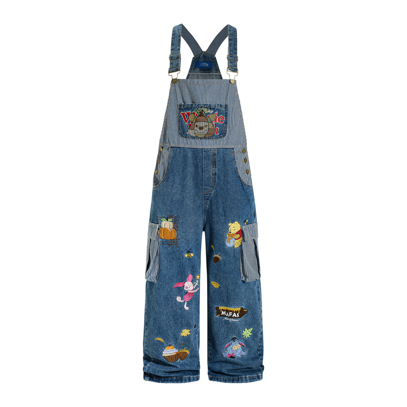 2026 Spring New American Retro Fun Cartoon Embroidery Patchwork Striped Bf Versatile Slimming Overalls for Men and Women 2026 Spring New American Retro Fun Cartoon Embroidery Patchwork Striped Bf Versatile Slimming Overalls for Men and Women