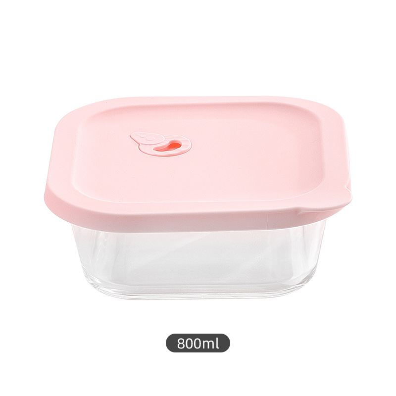 Caja de almuerzo de vidrio de borosilicato cuadrado trabajo horno microondas caja de almuerzo resistente a altas temperaturas refrigerador tapa de silicona de vidrio