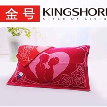 批发金号枕巾G2966W无捻提缎割绒婚庆枕巾